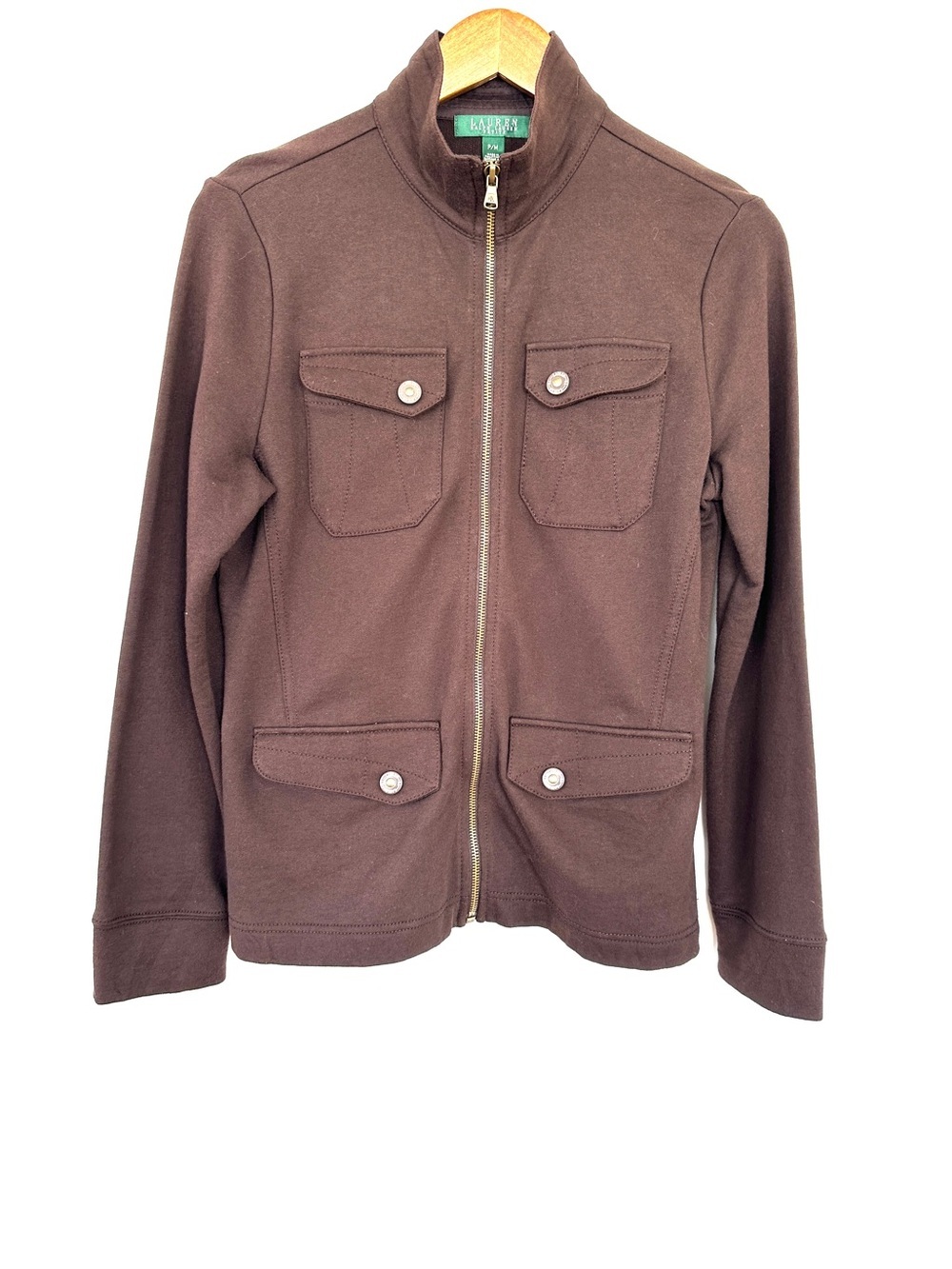 Ralph Lauren Chocolate Brown Zip-Up Field Jacketp, 💯 Cotton Knit, Stretch